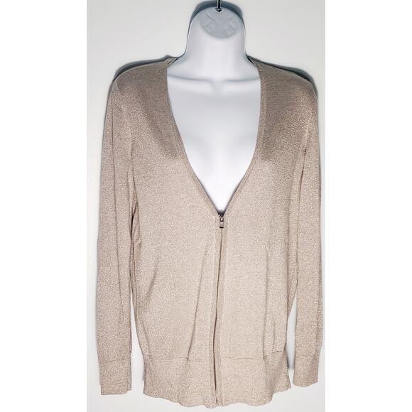 Loft Womens V-Neck Champagne Shimmer Cardigan Size Medium New Years Eve Festive - Picture 1 of 6